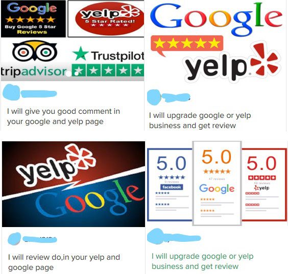 collage of ads offering to boost your Yelp rating